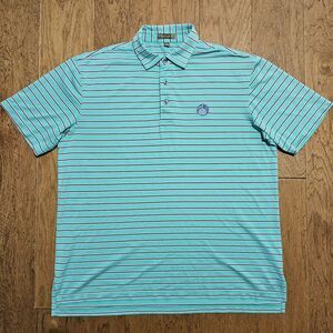 Peter Millar Summer Comfort Mens Large Blue Stripe Golf Polo Shirt